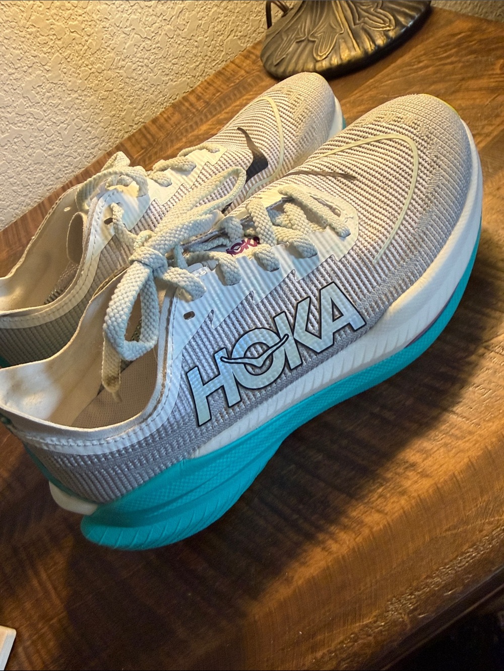 Hoka White & Teal Performance Running Shoe